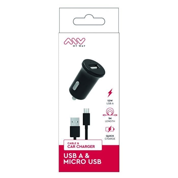 MYWAY AUTOLATURIPAKETTI 12W + USB-A MICRO-USB MUSTA Svart