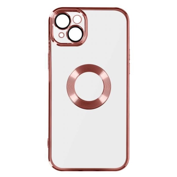 iPhone 14 Plus fodral Mjukt kamerablock täckt Transparent rosa kontur krom
