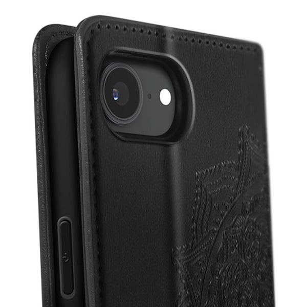 Fåll Mandala Blommor för iPhone 16 Plånbok Handledsrem Svart Svart