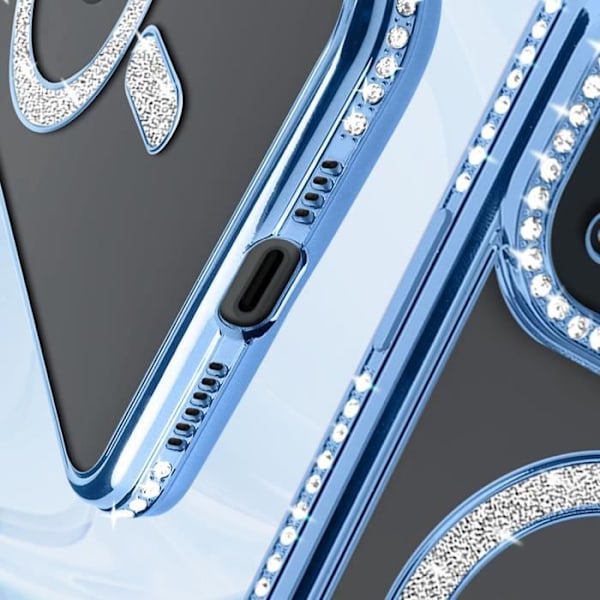 Diamantfodral till iPhone 15 - AVIZAR - Ljusblå Rhinestone Outline - MagSafe Protection Blå