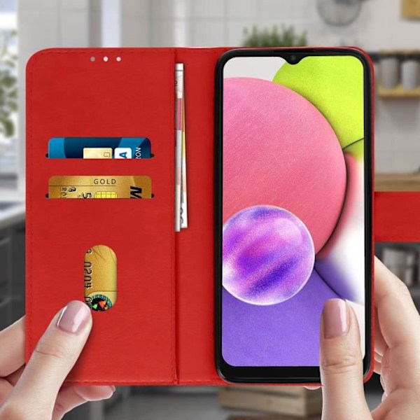 Mobilfodral för Samsung Galaxy A03S - AVIZAR - Chesterfield - Röd - Video stöd funktion - Fodral folio Röd