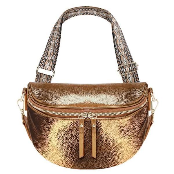 Galantry brons geometriskt mönster Crossbody bältesväska - Brun - Syntet - Vuxen - Blixtlås - Blandat kastanj