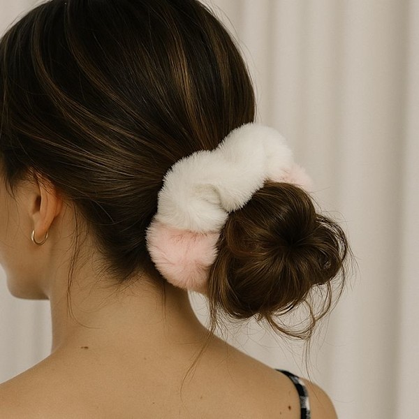 Chouchou Pehmoinen Hiuksille Minky Fluffy Duo Cozy Vaaleanpunainen ja Valkoinen Valkoinen / Vaaleanpunainen Rosa