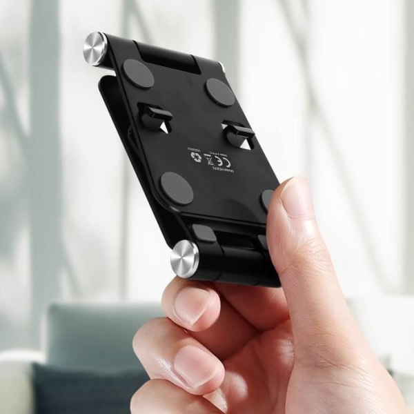 LinQ Mini Foldbar Sort Skrivebordsholder til Smartphone, Ultra Compact Svart