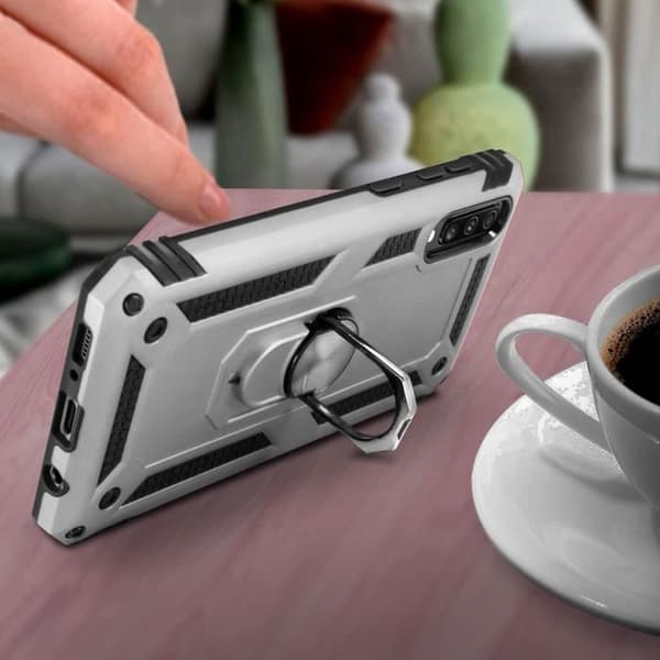 Coque - AVIZAR - Galaxy A70 - Stötabsorberande - Magnetring - Videostativ Silvergrå