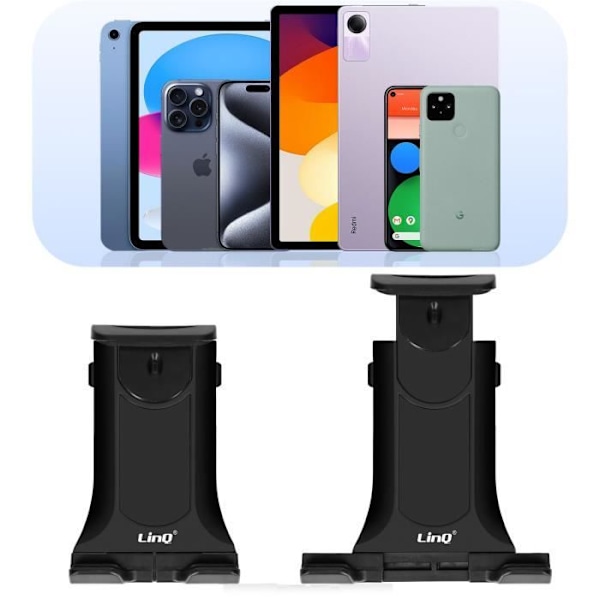 Support til smartphone og tablet - LINQ - Teleskopisk - 360° drejelig - Kompatibel med styr og stang Svart