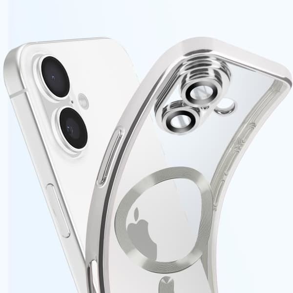 Coque - AVIZAR - iPhone 16 Plus - Silikon - Kromad Kontur Silver - Kameraskydd Grå