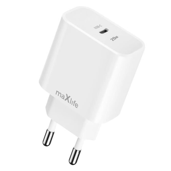 USB C Vægoplader Power Delivery 20W Ultra Hurtig Opladning Maxlife Hvid Vit