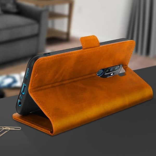 Folio-etui - AVIZAR - Oppo A9 2020 / A5 2020 - Øko-læder - Brun - Standerfunktion kastanj