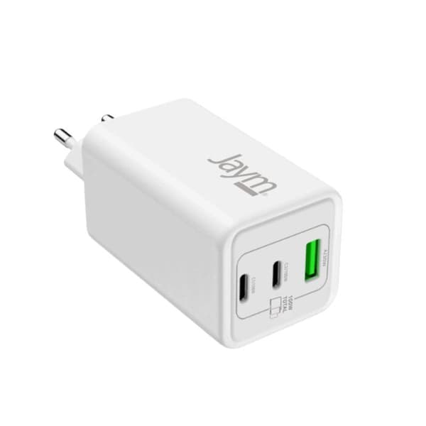 GaN 5A 100W Max Vægoplader med 2 USB-C og USB-A Kompatibel PD-PPS Jaym Hvid Vit