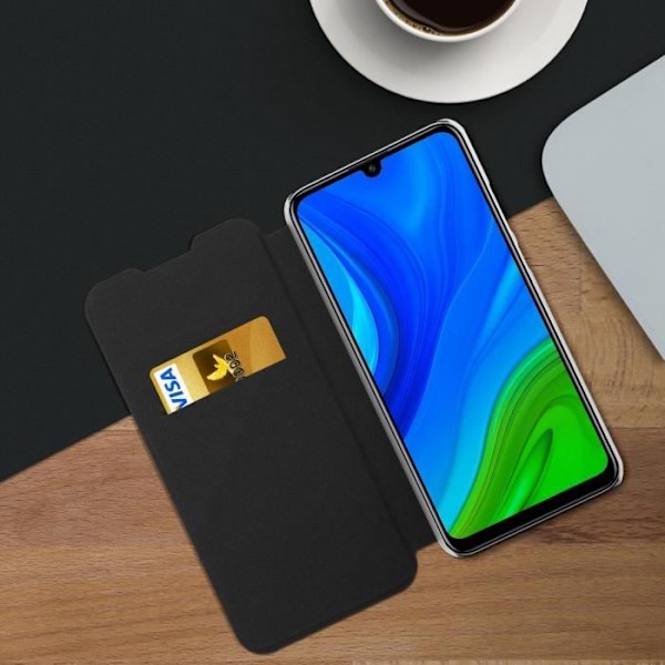 Étui Portefeuille Huawei P smart 2020 - AVIZAR - Sort - Syntetisk - Klap - Glat Svart