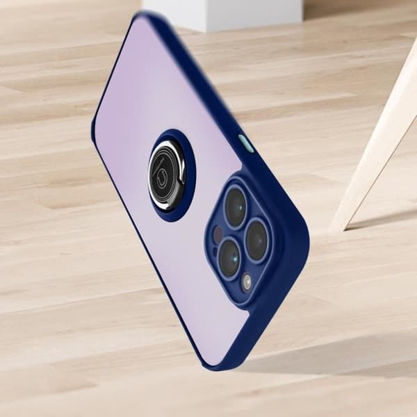 iPhone 14 Pro Fodral - AVIZAR - Bi-material - Metallring - Videostöd - Blå Blå