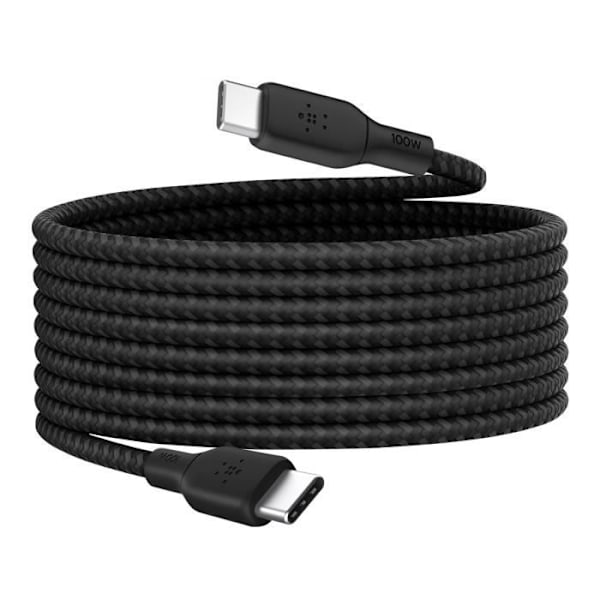Belkin Sort 100W Ultrahurtigt nylonflettet USB-C-kabel 3 meter Svart