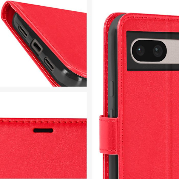 Red Wallet Case til Google Pixel 8A med stativfunktion og håndledsrem - Mayaxess Röd