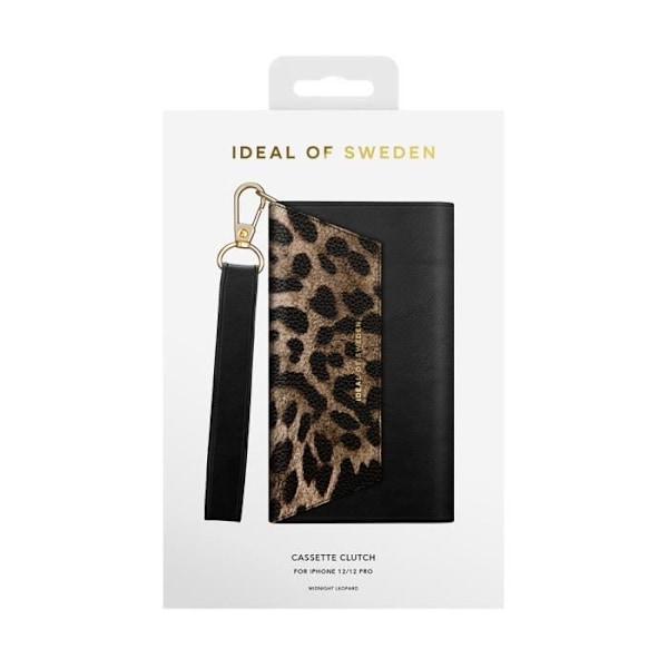 Pochette - IDEAL OF SWEDEN - iPhone 12/12 Pro - Läderskal Leopard - Avtagbar Rem - Fullständigt Skydd Svart