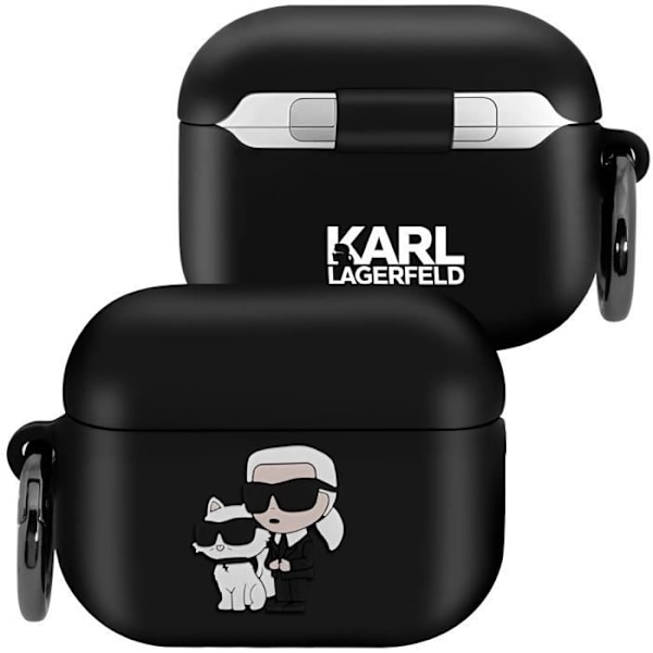 Cover til AirPods Pro 2 - KARL LAGERFELD - Stødabsorberende Blød med Ring - Sort Svart