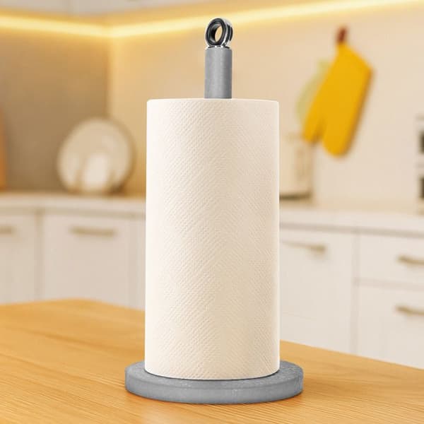 Køkkenrulleholder - CHEFFINGER - Stenlook - Tung Base - Metal - Grå Grå