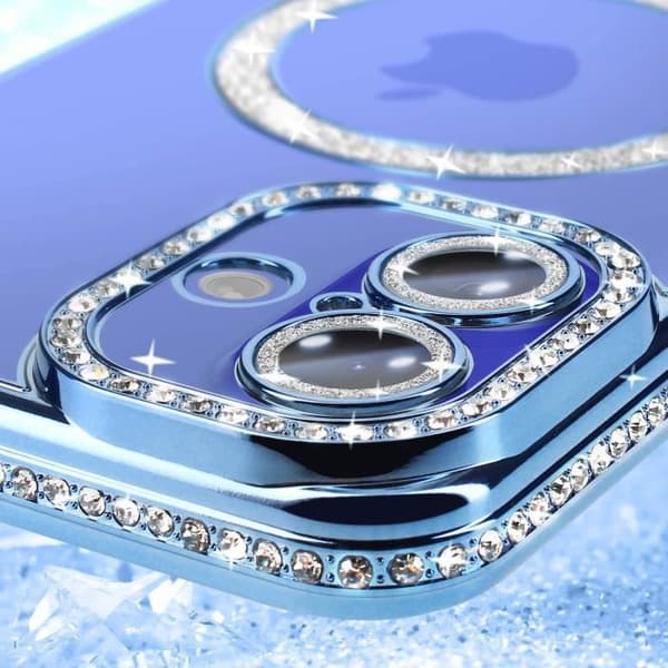 Coque Diamant för iPhone 16 Plus Skydd MagSafe Kontur Strass Ljusblå Blå