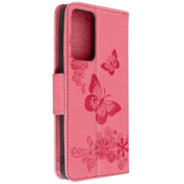 Fjärils- och blommönsterfodral Samsung Galaxy A33 Plånboksvideoställ Rosa