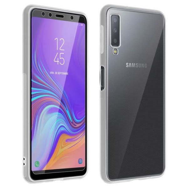 Takakansi + näytön karkaistu lasikalvo Samsung Galaxy A7 2018 -puhelimelle - Läpinäkyvä transparent