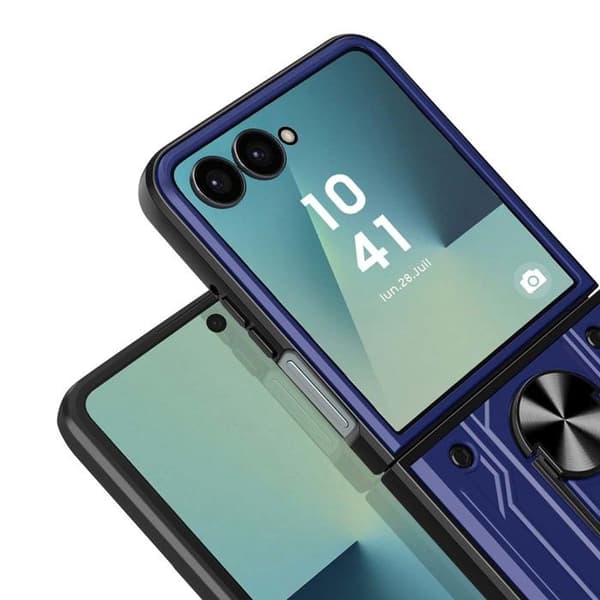 Coque Ring - AVIZAR - Galaxy Z Flip 7 - Stødabsorberende - Bimateriale - Magnetisk Ringestativ Blå