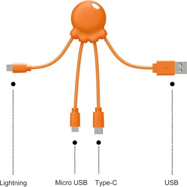 Octopus Biohajoava USB A/mikro USB & USB C & Lightning Kaapeli 1m Oranssi Xoopar