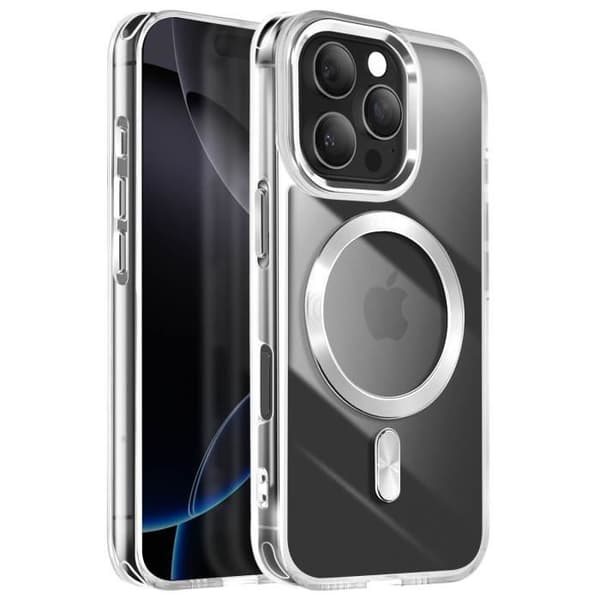 Coque MagSafe för iPhone 16 Pro Baksidan Glas Färg Silver Grå