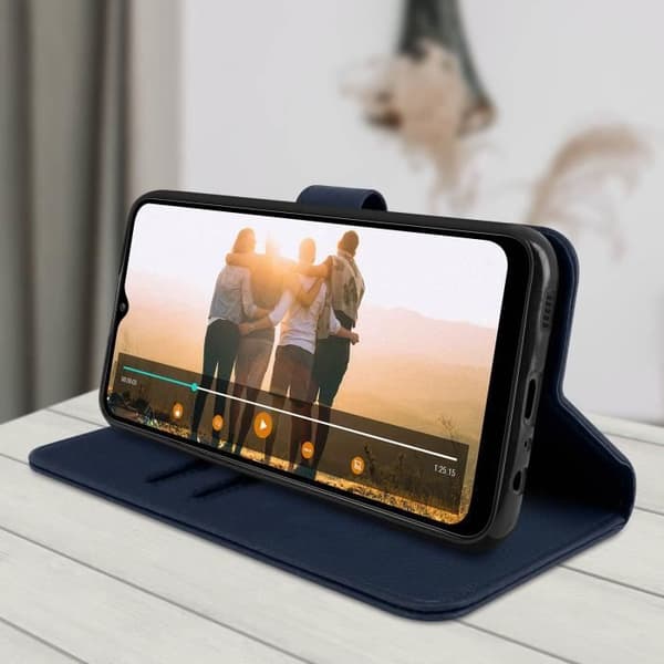 Fodral - AVIZAR - Samsung Galaxy A03S - Plånboksfodral - Syntetiskt läder - Mörkblå Midnattsblå