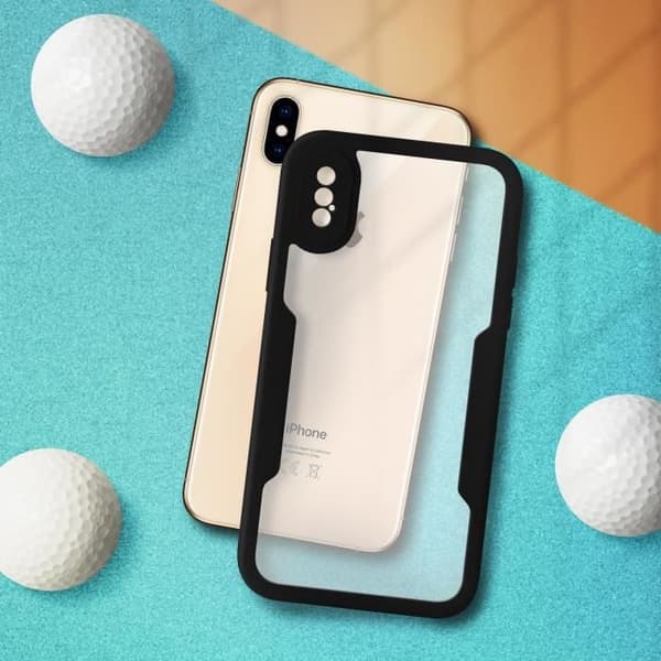 Heldeksel - MÆRKE - iPhone XS Max - Stødabsorberende - Synligt design - Robust plexiglas Transparent, svart