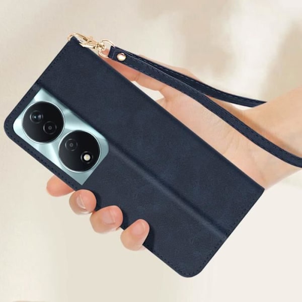 Fodral för Honor 90 Smart - AVIZAR - Flip Wallet Support handledsrem - Midnattsblå Blå