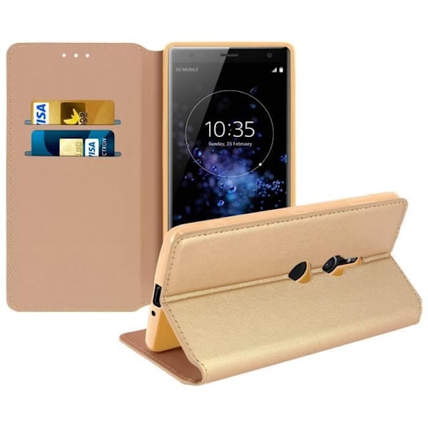 AVIZAR Classic Edition folio etui til Sony Xperia XZ2 - Guld - Blødt cover - Stand funktion Guld Gyllene