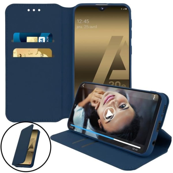 Mobilfodral - Samsung - Galaxy A20e - Ekoskinn - Videostöd - Mörkblå Midnattsblå