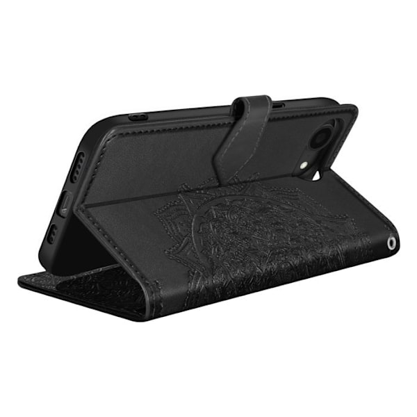 Ihana Mandala Kukka Kotelo iPhone 16, Lompakko Rannekkeella, Musta Svart