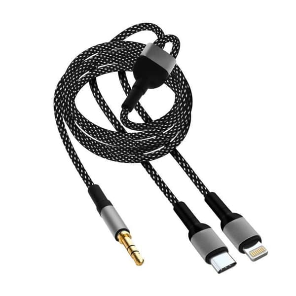 Audioadapter - LinQ - USB-C + Lightning til jack 3.5mm - Holdbart nylon - Forbinder lydapparater