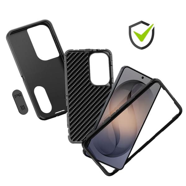 Forstærket Cover til Galaxy S26 Plus Tri-materiale med Indbygget Stativ Sort Svart