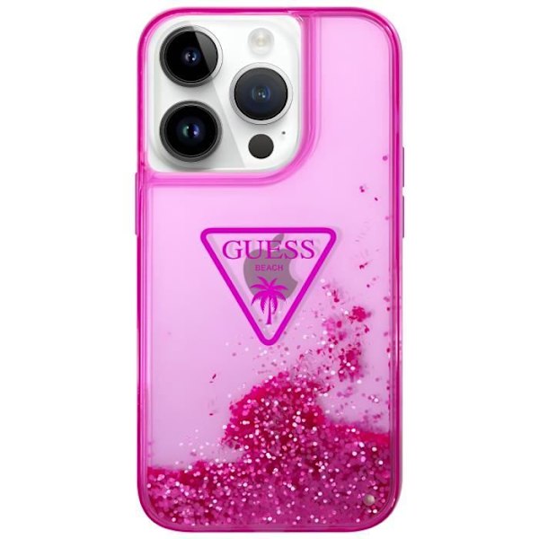 Coque Luxe til iPhone 14 Pro Max med Flydende Glimmer, Kradsikker Guess Fuchsia Rosa