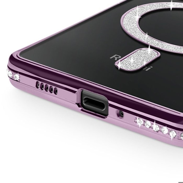 Coque Diamant pour Xiaomi Redmi 14C MagSafe Contour Strass Violet Lila