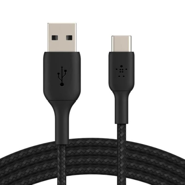 USB till USB-C-kabel 18W flätad nylon 2m Charge and Synchro Belkin svart