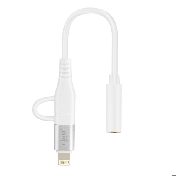 Lydadapter Jack 3,5 mm hun til Lightning og USB C han LinQ Hvid
