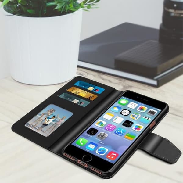 Pungetui - AVIZAR - iPhone 6/6S/7/8/SE 2020 - Øko-læder - Sort - Støttefunktion Svart