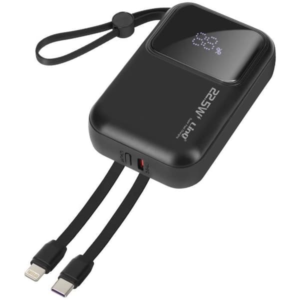 Externt batteri 10000mAh + Lightning och USB C-kablar Compact LinQ Black