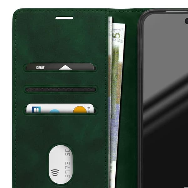 Google Pixel 11 Pro XL -lompakkokotelo, samettiefekti, vihreä tuki Grön