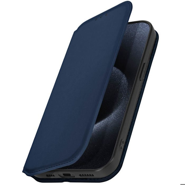 Plånboksfodral för iPhone 15 Pro med magnetlock och stöd i midnattsblå Blå