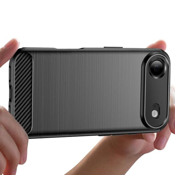 Silikoneetui til iPhone 17 Air med Carbon Effekt Børstet Tekstur Sort Svart