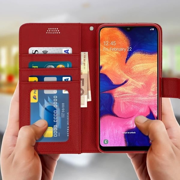 Kansi Samsung Galaxy A10 Folio Case Soft Touch -tukivideolle, punainen Röd