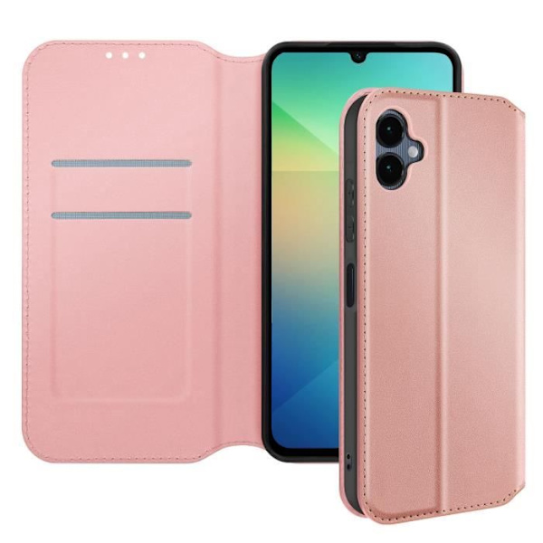 Kotelo Samsung Galaxy A06 Flip Card - ja Video Holder Champagne Pink -kotelolle Rosa