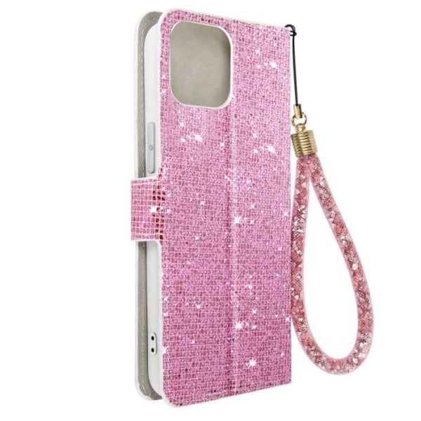 iPhone 15 Plus Fodral Glitter Disco Plånboksställ Video Rosa