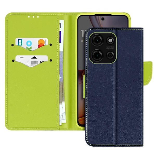 Ärende för Motorola Moto G75 Plånbok Läder Saffiano Fancy Mörkblå Blå