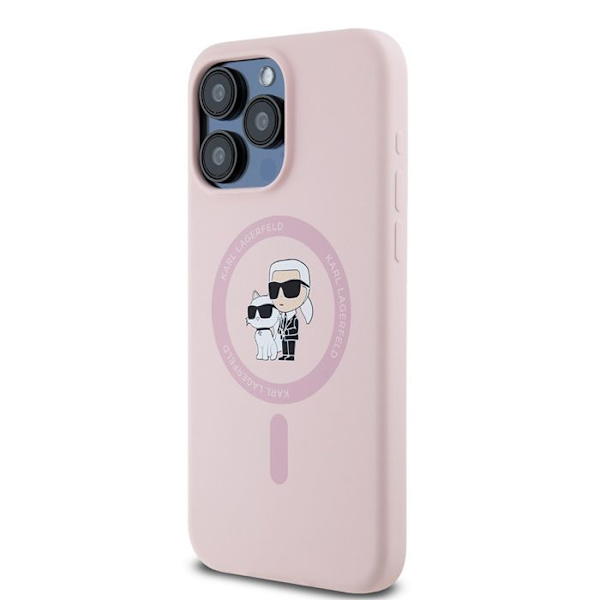 iPhone 15 Pro Max etui - Karl Lagerfeld Silikonering MagSafe (KLHMP15XSCMKCRHP) - Pink Karl&Choupette