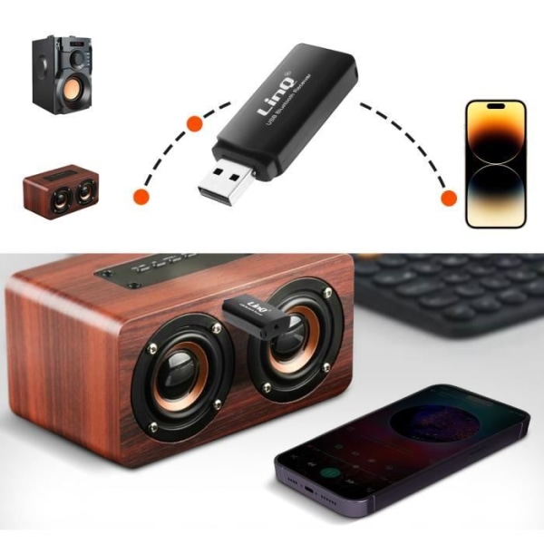 Bluetooth audioadapter - LinQ - USB - Jack 3,5mm - 10 meter - Håndfri